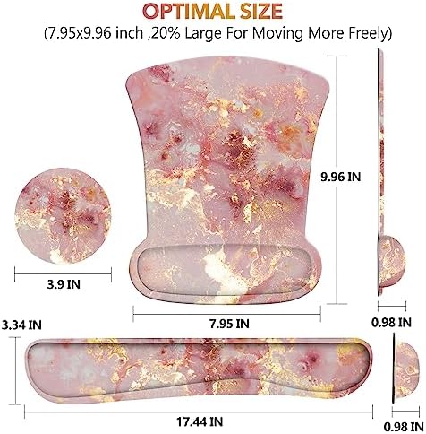 AIMSA Mouse Pad Wrist Support Set Keyboard Wrist Rest, Ergonomic Memory Foam Non-Slip Base Easy Typing Pain Relieve for Computer Laptop Home Office, Pink Gilt Marble