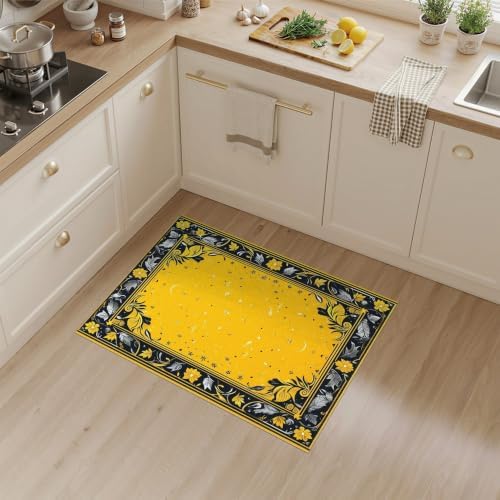 3'x5' Yellow Black Cat Golden Feline Motif Washable Accent Rug