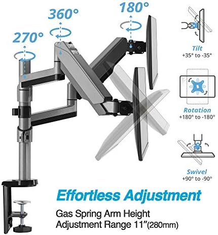 AVLT Dual Stacked Monitor Arm Desk Mount for 13-27" Screens - Silver