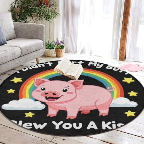 Circular Rugs Large Modern Round Area Rug Fashion Decor Mat for Home Office Pink Pigs Animal I Didnt My Blew You A Kiss