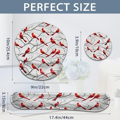 Cardinal Ergonomic Keyboard and Mouse Wrist Rest Set, Christmas Mouse Pad with Non Slip Base, Soft Cloth Surface for Office and Home Typing Support