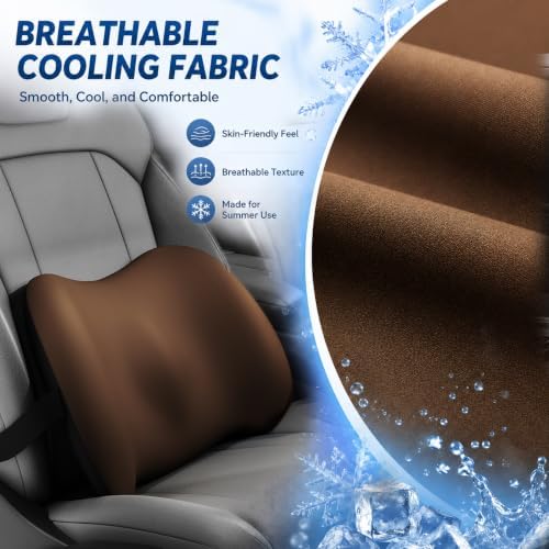 BYMECOST Cooling Lumbar Support Pillow for Car,Memory Foam Car Back Cushion