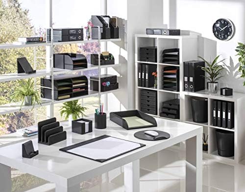 OSCO Black Faux Leather Letter Holder | Mail Sorter | Post Rack | Envelope Organiser | Document Stand | Desk File Storage | Display Slots | H14 x W17.5 D10 cm |