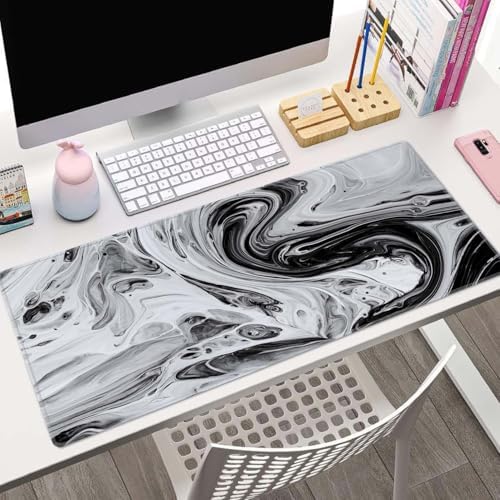 Desk Mat Marble Large Mouse Pad XL Cute Black Grey Desk Pad Keyboard Mat, Desk Accessories for Women Office Decor, Extended Mousepad 31.5''X11.8'' Non-Slip Rubber Base with Stitched Edges