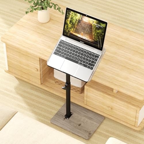 YUHFERA Sofa Armrest Tray Table for Couch - 360° Swivel Height Adjustable End for Small Spaces, Snack Side Table for Bed or Chair with Phone & Tablet Slot (Gray,Angle Adjustable)