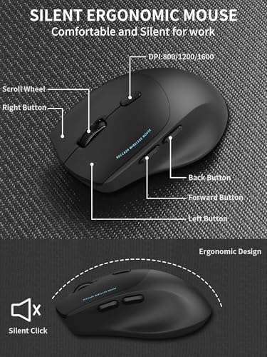 Wireless Keyboard and Mouse Combo,2.4G Full Size Wave Keys Ergonomic Keyboard with Wrist Rest for Natural Typing, 3 DPI Adjustable Ergonomic Silent Mouse for Computer/Laptop/Windows/Mac (Black)