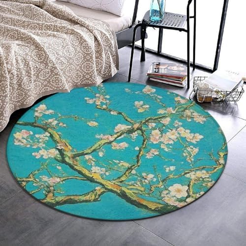 Room Sofa Yoga Soft Round Carpet, Home Decor Non Slip Kitchen Office Circle Rug, Machine Washable Modern Round Area Rug Beautiful Apricot Flower Blossom Art, 36inch