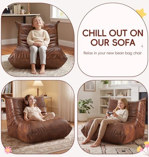 Hobestluk Kids Bean Bag Chair Small Beanbag Couch with Leather Fabric