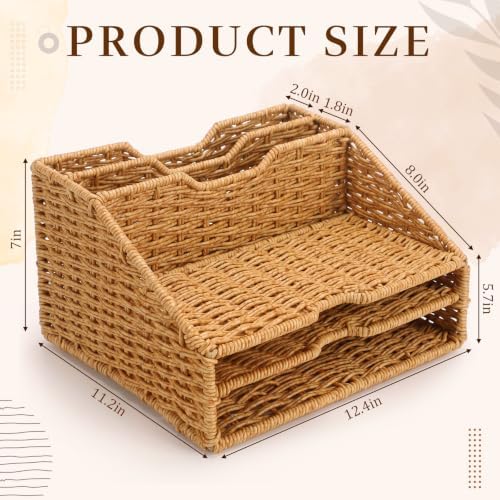 RattanView Desk File Organizer, Woven Mail Organizer Countertop, Plastic