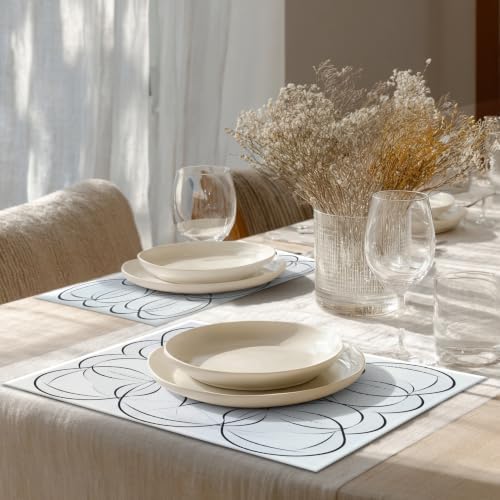Shrahala Geometric Pattern Placemats, Symmetrical Circle Design Table Mat Linen Burlap Washable Double-Deck Heat Insulation for Dining/Kitchen Table Set of 8 (12 X 18 Inch)