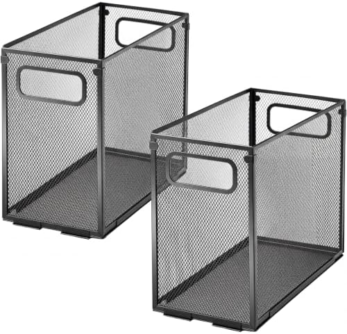 Zhengmy 2 Pcs Hanging File Organizer Letter Size File Holder Metal Mesh Filing Box Desktop Folder Letter Storage Cabinets Magazine Holder with Handles for Home Office School Document (Black)