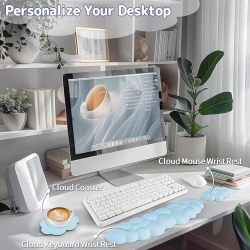 Sushret Cloud Wrist Rest Keyboard, Cloud Keyboard Wrist Pad Set with PU Leather Memory Foam, Cute Arm Rest for Palm Support, PC/Gaming Desk Accessories/Office Setup/Computer Hand Cushion - Blue