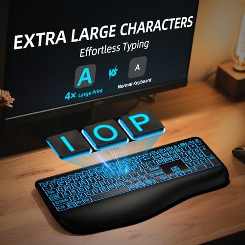 Hamile Large Print Wireless Backlit Keyboard for Windows, Black