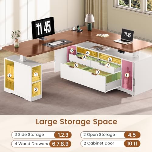 SEDETA Modern L Shaped Executive Electric Standing Desk with 4 Drawers