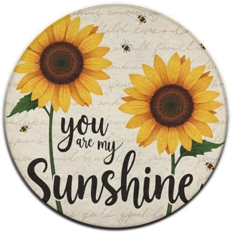 Large Machine Washable Circular Rugs, Home Decor Round Mat for Living Room Sofa Office You are My Sunshine Bees Sunflowers Print