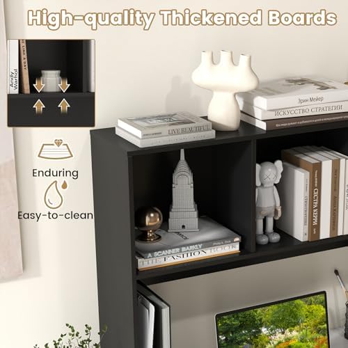 GIANTEX Desktop Bookshelf, Countertop Storage Hutch with 4 Shelves for Computer Desk, Dressing Tabletop Display Rack, Multipurpose Desk Hutch Storage Organizer for Home Office Dorm (Black)