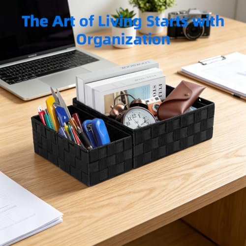 Posprica Woven Storage Basket Small Baskets for Organizing, Cube Basket Bin Container Tote Organizer Divider for Drawer,Closet,Shelf, Dresser,set of 4