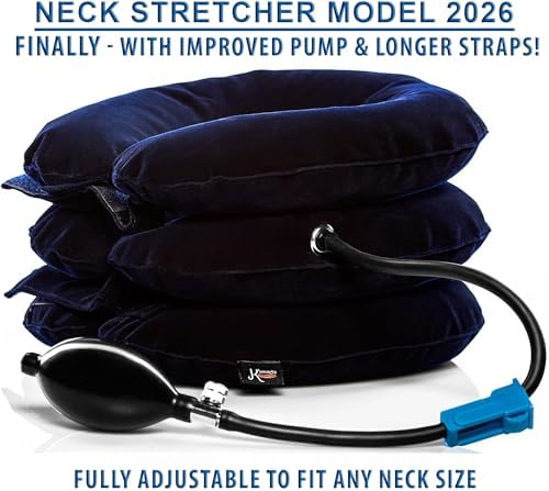 Pinched Nerve Neck Stretcher Cervical Traction Device for Home Pain Treatment | Inflatable Spinal Decompression Collar Unit Muscle Strain Injury Relief | Herniated Disc Problems Remedy Kit (Blue)