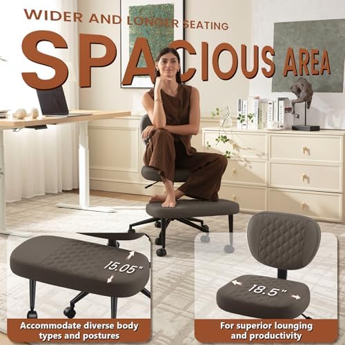 AreShark Cross Legged Office Chair with Wheels, Kneeling Meditation Wide Criss Cross Swivel Ergonomic Chair with Back Support&Adjustable Height, ADHD Stool with Rotating Footrest for Yoga Home Office