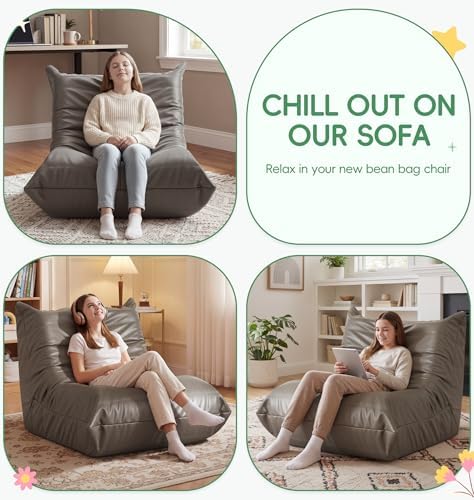 Hobestluk Bean Bag Chair for Teens Large Beanbag Couch with Leather Fabric