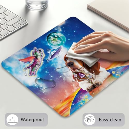 Cool Super Space Cat Mouse Pad, Funny Cosmic Animals Dog Fantasy Desk Mat