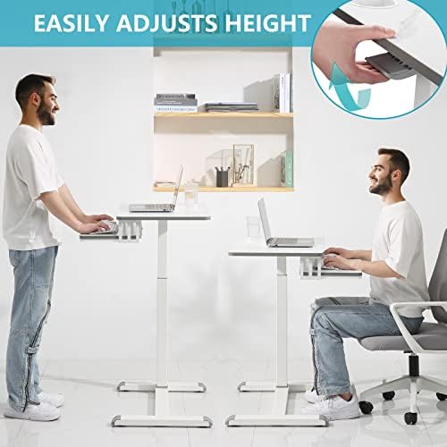 ETHU Height Adjustable Mobile Overbed Table with Keyboard Tray, Marble
