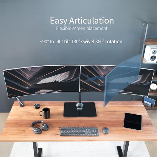 VIVO Freestanding Dual Ultrawide Monitor Stand with Sleek Glass Base and Adjustable Arms, 2 Screens up to 38 inches and 22 lbs Each, Black, STAND-V038FG