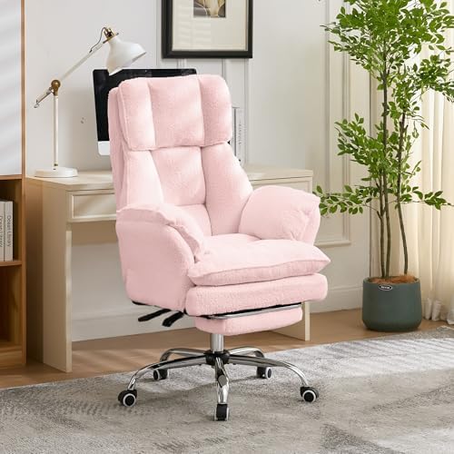 JOMEED Cloud Cross Legged Office Chair with Footrest,Flip Armrest,Pink