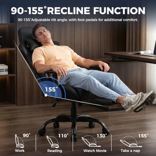 LUCKRACER Gaming Chair with Footrest, 90°-155° Reclining Ergonomic Computer Chair with 3D Armrests, Headrest and Lumbar Pillow, 360° Swivel, SGS-Tested Gas Lift, 330 lbs Capacity, Onyx Black