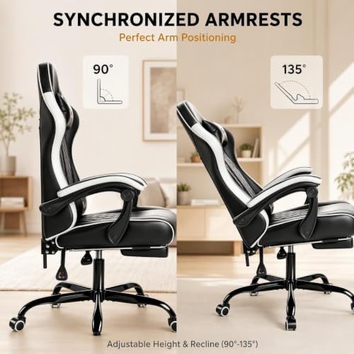 Ergonomic Gaming Chair with Footrest Lumbar Support, Home Office Game Desk