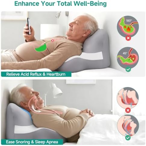 Wedge Pillow, Memory Foam Bed Wedges for Sleeping Apnea,Acid Reflux,Snoring