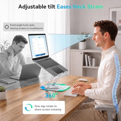 Yottamaster Adjustable Laptop Stand, 360° Rotating Aluminum Silver