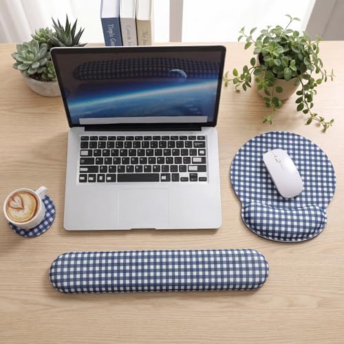 Tellegloww 3 Pcs Wrist Rest Set for Mouse Pad Keyboard, Navy Blue