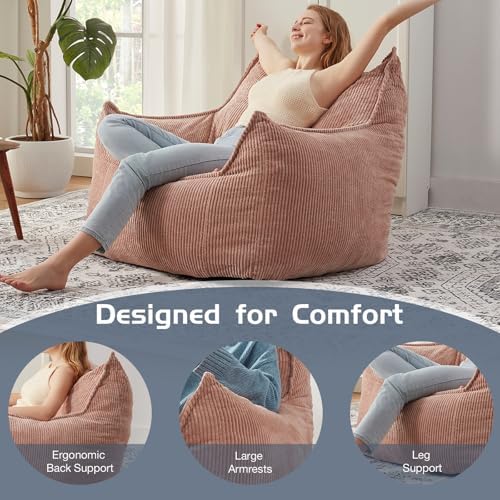 EBENCHICO Giant Bean Bag Chair for Adults, Corduroy Large Bean Bag Chairs for Teens with Armrests, Comfy Adult BeanBag Chair Sofa Couch with Filler Included for Bedroom Living Room