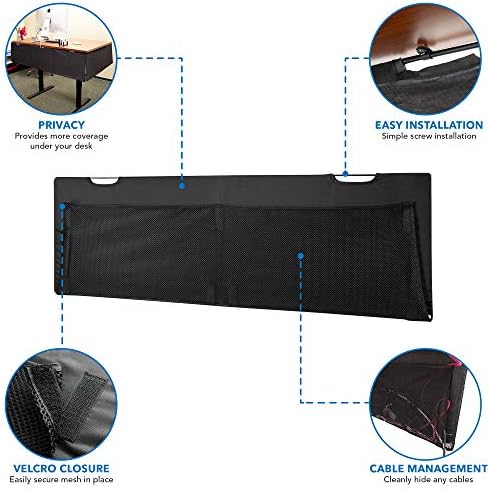 Mount-It! Under Desk Privacy Panel for Sit Stand Workstations [41 Inches Wide], with Cable Management and Organizer Pockets, Modesty Desk Skirt for Home and Office (Black)