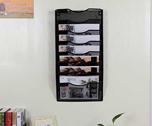 EasyPAG 8 Pocket Mesh Wall File Organizer, Hanging Paper Folder Holder with Classify Label, Vertical Wall Mount Mail Organizer for Office Home Classroom, Black