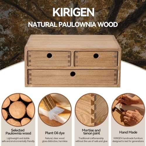 KIRIGEN Wood Desk Organizer with 3 Drawers, Desktop Storage Brown 23-DBR