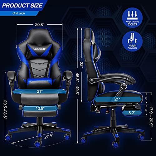 ELECWISH Ergonomic Gaming Chair, Reclining Computer Chair,Blue-Black