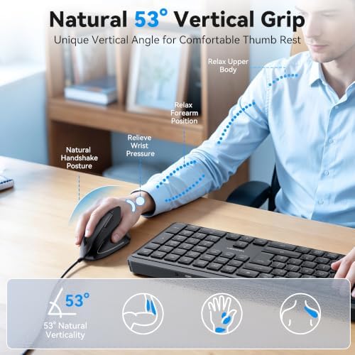 TECKNET Wired Mouse, Comfortable Ergonomic Mouse with 6400 DPI