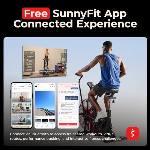 Sunny Health & Fitness Smart Heavy-Duty Fan Bike for HIIT Cycling Workout