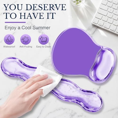 Keyboard Wrist Rest & Ergonomic Mouse Pad with Wrist Rest Set, Cute Transparent Gel Wrist Rest for Keyboard and Mouse, Soft Support for Pain Relief, Office, Gaming Desk Accessories（Purple）