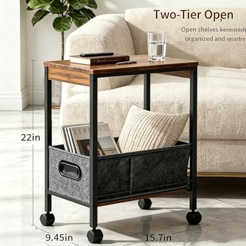 Rolling Printer Stand with Storage Basket, Mobile Cart for Small Spaces