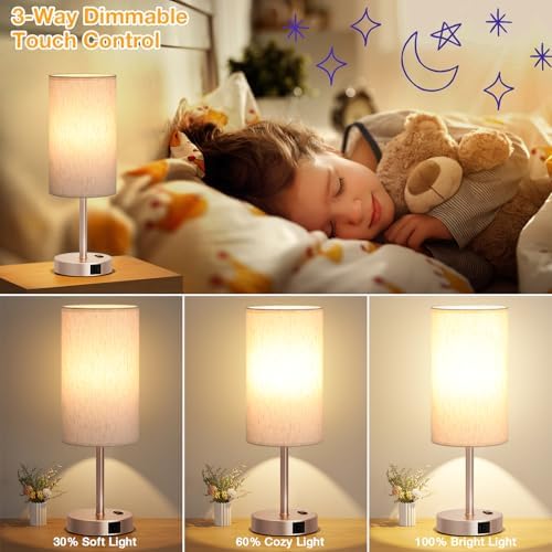 Dicoool 17.4" Bedside Lamp for Bedroom - Dimmable Touch, USB A+C, AC Outlet