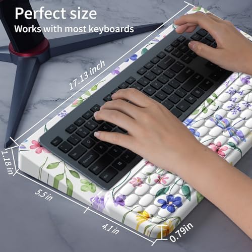 Wrist Rest for Computer Keyboard, Keyboard Wrist Rest, Ergonomic Keyboards Holder for Easy Typing Working, Wrist Pad for Keyboards with Comfortable Wrist Rest for Keyboard White Flower