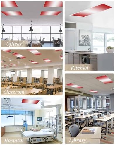 Red Magnetic Fluorescent Light Covers for Ceiling Lights 2 x 4 Feet,Minimalist White Stripes Contemporary Striped Office Classroom Kitchen Drop Ceiling Light Covers Lighting Filters Shade 2 Packs
