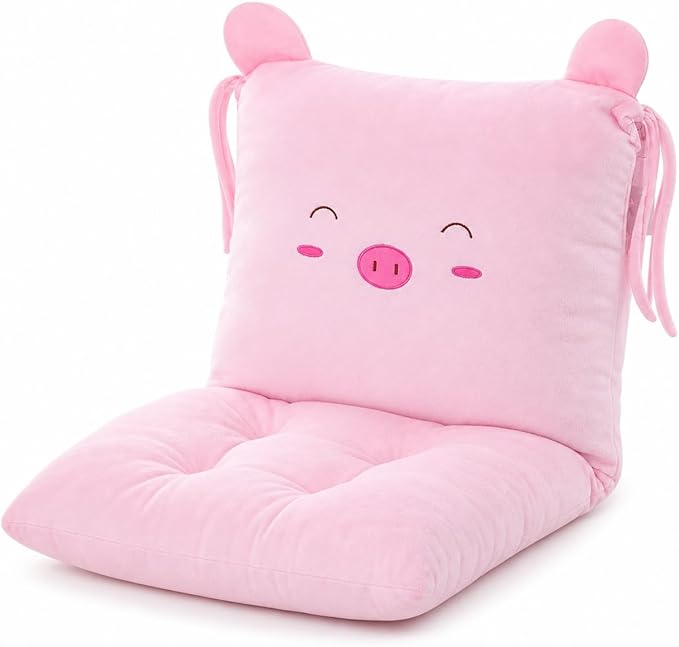 ChezMax Chair Cushion Plush Seat Cushion Back Cushion with Ties, Detachable Thickened Desk Chair Pads, Cartoon Waist Pillow Cushion Decor for Chair Car Office Patio Wheelchair, Cartoon Pig