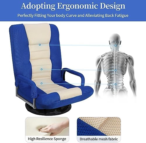 ZENY Swivel Gaming Chair 360 Degree Multipurpose Floor Chair with Armrest, Adjustable 5 Positions Folding Lazy Sofa Lounger Chairs for TV, Reading, Playing Video Games