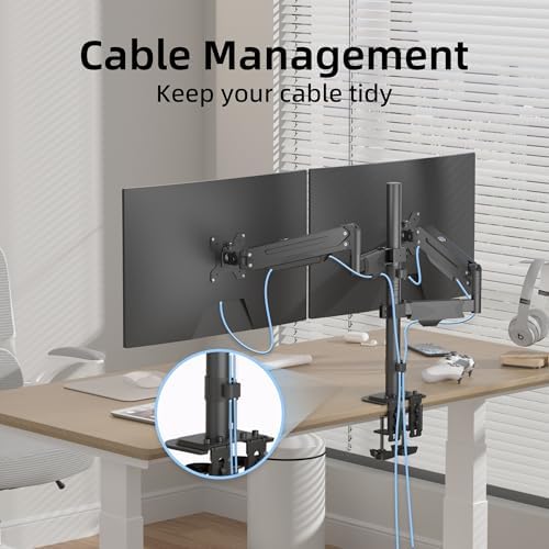 Suptek Dual Monitor Mount Stand-Height Adjustable Gas Spring Monitor Arm Desk Mount for 2 Computer Screens 17 to 34 inches - Each Arm Holds up to 24.25lbs (MD8822)