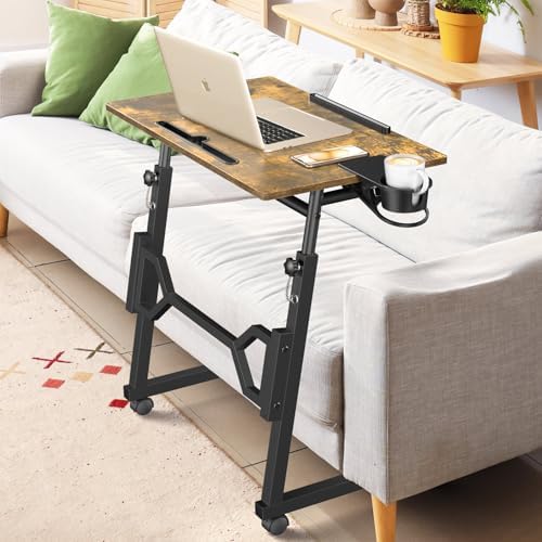 Enayplon Small Standing Desk with Wheels, Portable Treadmill Desk, Rolling Desk Adjustable Height for Laptop, Mobile Standing Table for Walking Pad, Bedside Table