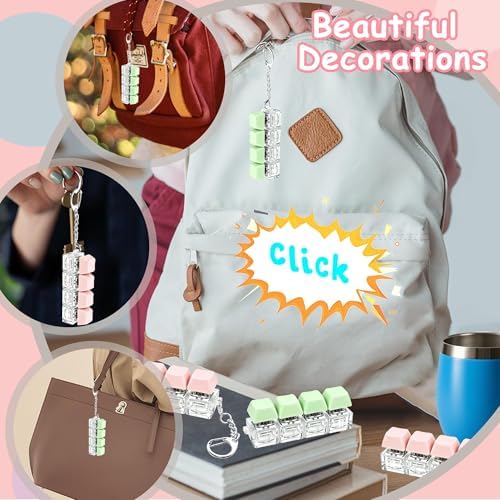 2 PCS Keyboard Fidget Toy, Keyboard Fidget Keychain 4-in-1 Keyboard Decompression Button Finger Clicker Toys, Button Stress Relief Fidget Gifts to Relief Stress (Green Pink)